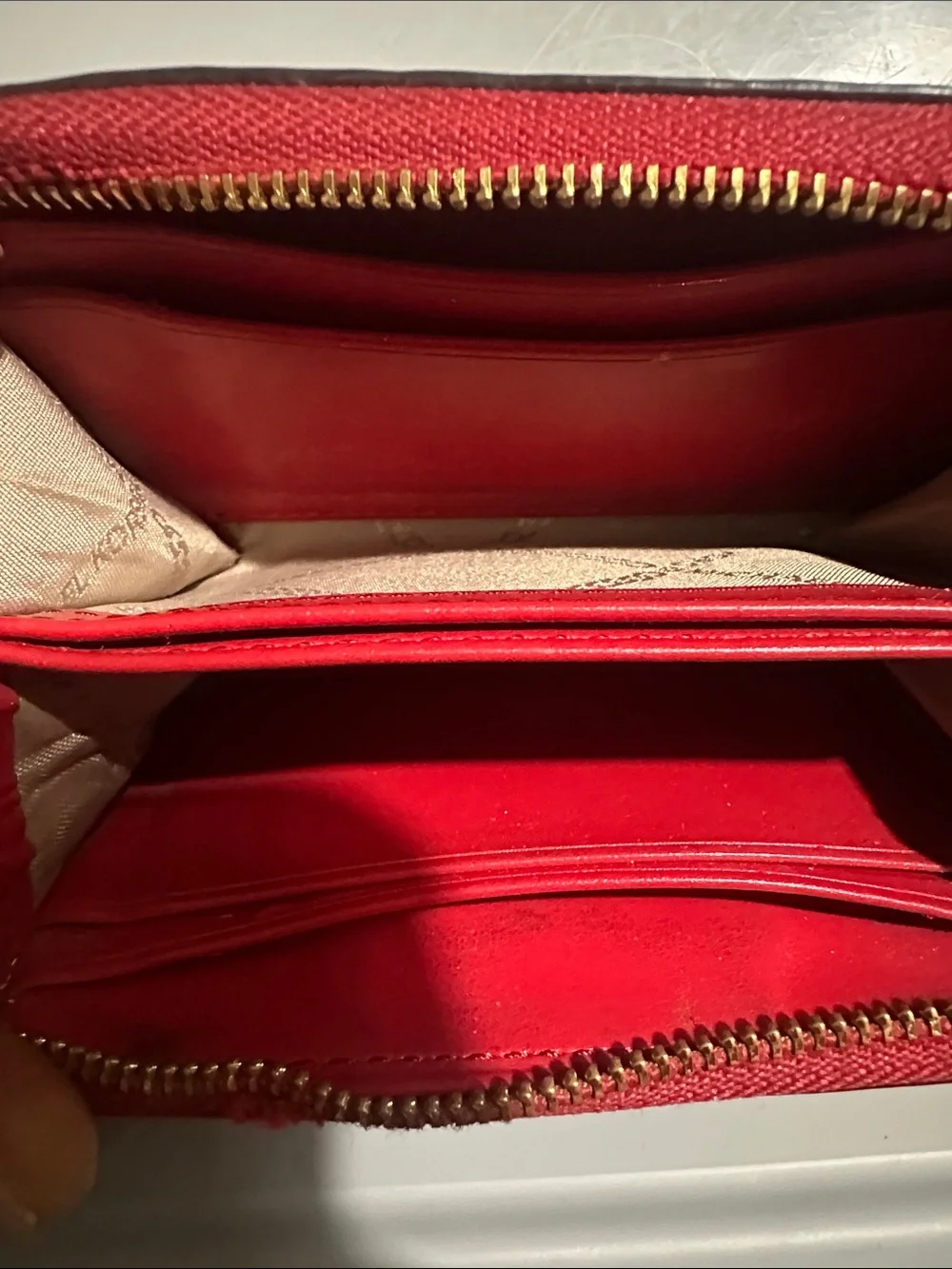 Michael Kors Red MK Monogram Embossed Zip Card Holder